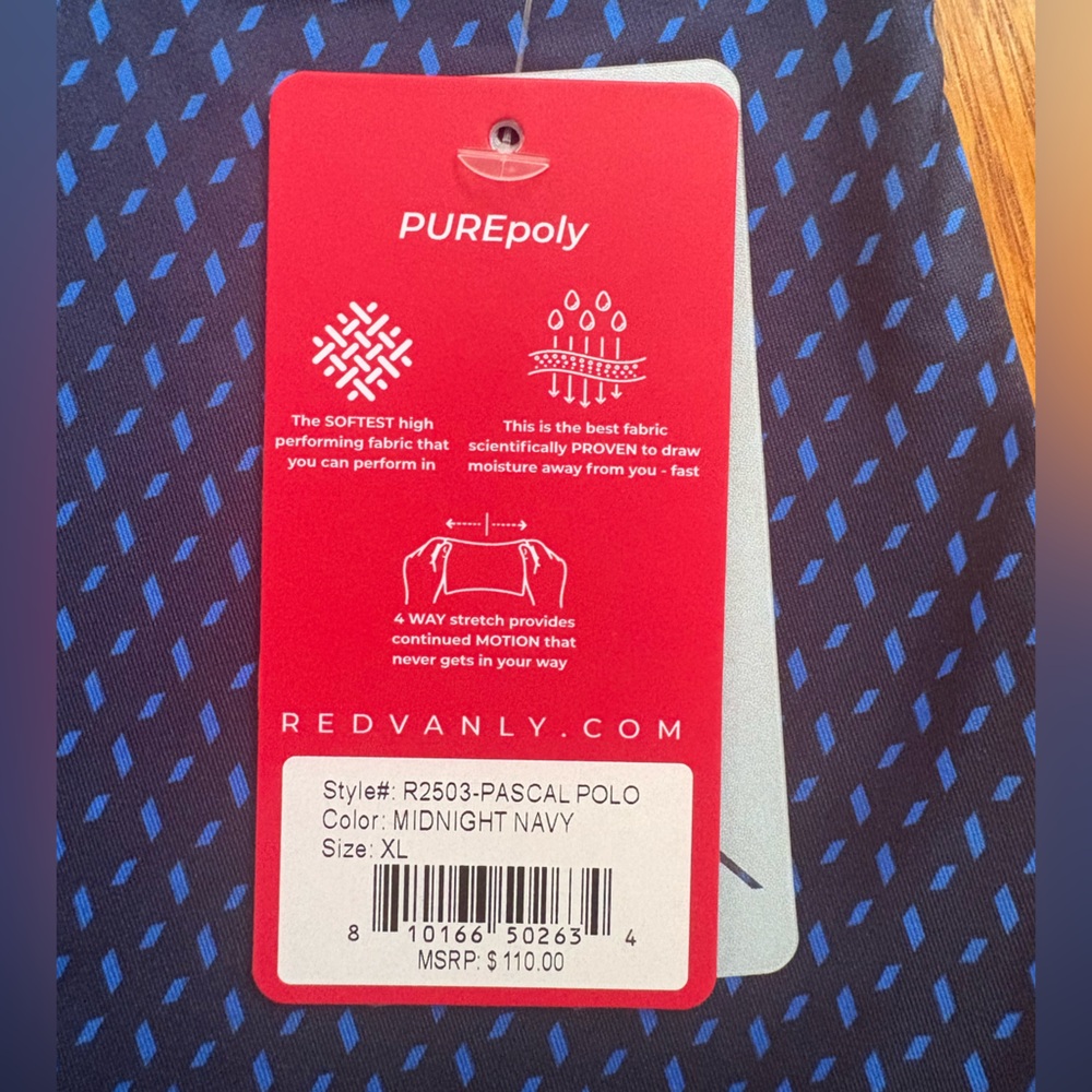 Redvanly Pascal Polo Midnight Navy Geometric Print Golf Athletic Men's Large NWT - Picture 6 of 10